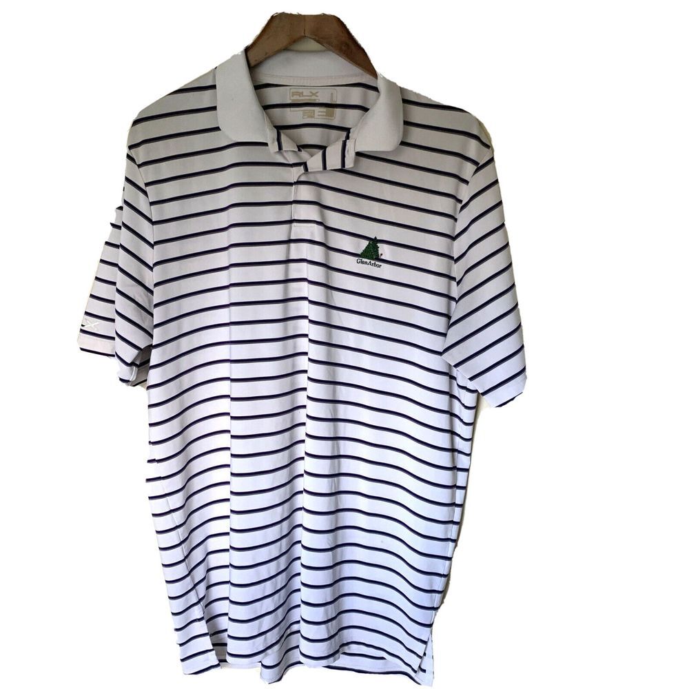 RLX Ralph Lauren Men's Glen Arbor Golf  Polo Purple Gray Striped Sz‎ L
